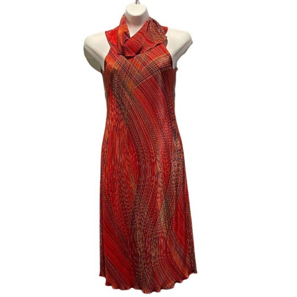 Orange Crinkle Sleeveless Dress